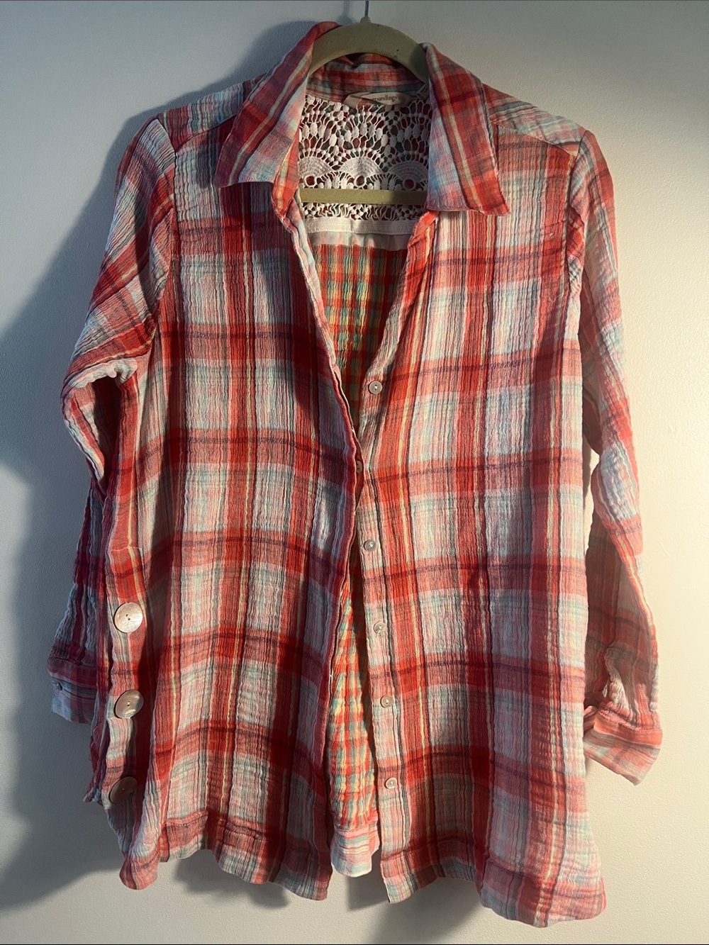 Orange & White Plaid Button-Front Tunic Shirt